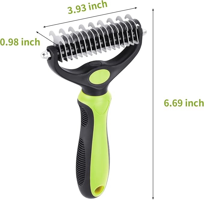 Pet Grooming Tool - 2 Sided Undercoat Rake for Cats and Dogs - Safe Dematting Comb for Easy Mats &amp; Tangles Removing - No More Nasty Shedding and Flying Hair