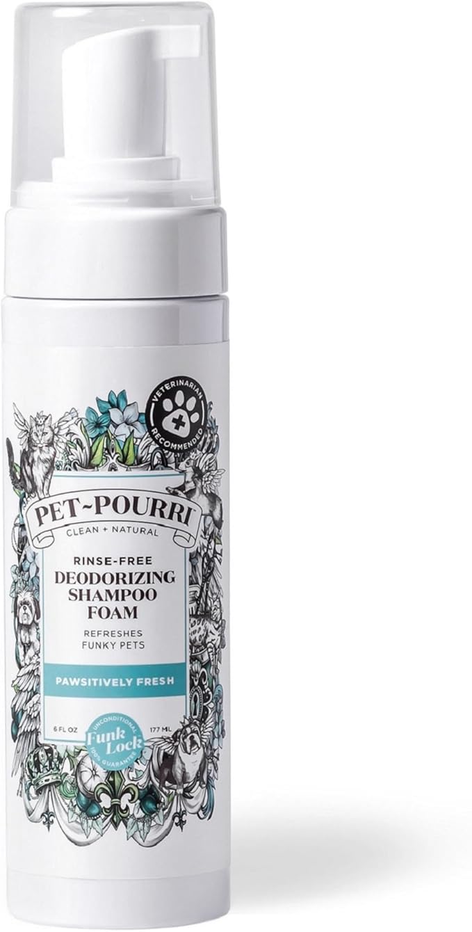 Poo-Pourri Rinse-Free Deodorizing Dry Shampoo for Dogs &amp; Cats – Moisturizing Skin &amp; Coat Soothing Formula - Plant Based Ingredients – Pineapple, Jasmine &amp; Pear – No Rinse Foam Shampoo for Pet Odor