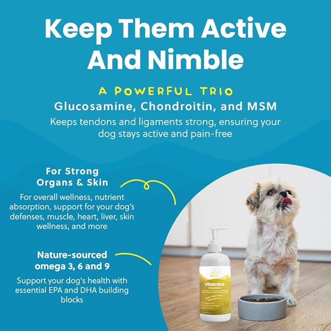 Liquid Multivitamin for Dogs with Probiotics, 8 in 1 Vitamins for Immune Support, Energy &amp; Digestion, High Absorption Liquid Dog Supplement, Made in USA, 16 oz