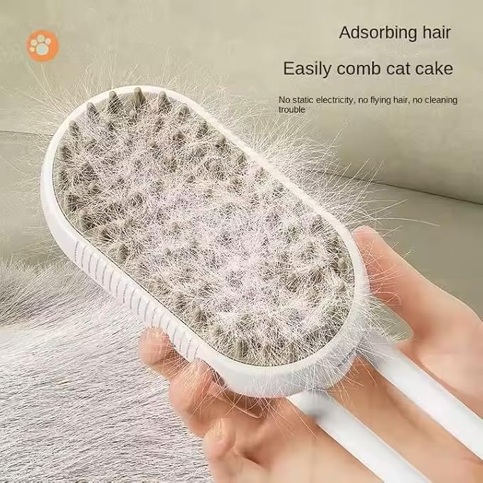 3-in-1 Steam Pet Brush for Cats &amp; Dogs – Self-Cleaning Grooming Comb with Spray Mist, Massage &amp; Shedding, Rechargeable USB, Anti-Static, Foldable Handle – White (WHITE)