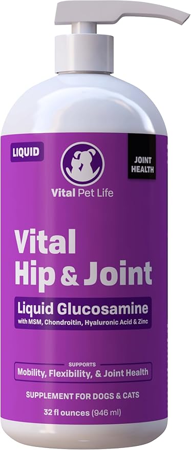 Liquid Glucosamine for Dogs Cats &amp; Horses with Chondroitin, MSM, and Hyaluronic Acid, Hip &amp; Joint Supplement for Mobility &amp; Comfort, Supports Joint Health &amp; Flexibility, Mobility, &amp; Protection, 32 oz