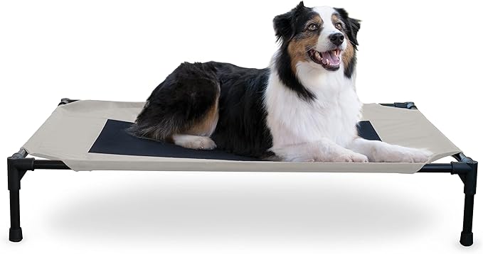 K&amp;H Pet Products Outdoor Elevated Dog Cot, Breathable Cooling Elevated Cot Hammock Pet Bed for Large Dogs, Washable Mesh Cover, Raised Metal Frame, Collapsible, Portable - Large 42 X 30in Taupe