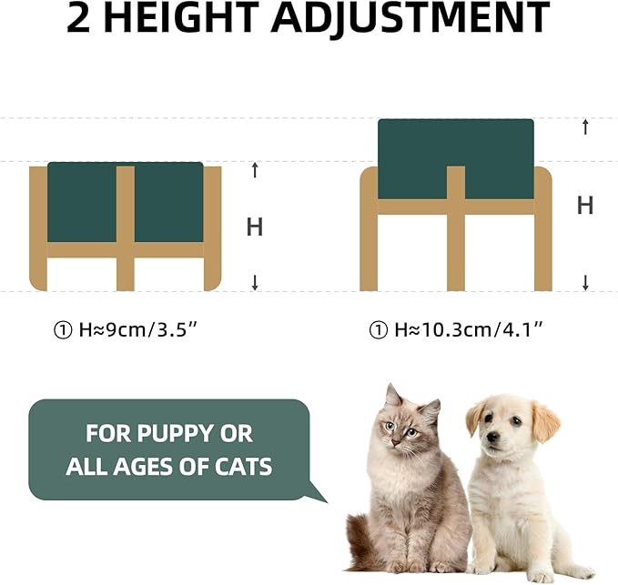 Ceramic Raised Double Bowls Set with Stand, 2 Heights Elevated, Food &amp; Water Bowls for Small Breed Dogs, Cats, Kitty, Weighted Dog Dishes, Pet Bowls(5.1&