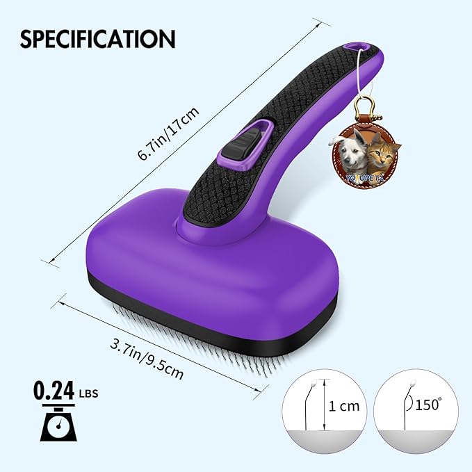 Dog Brush Kit - Self-Cleaning Slicker Brush with Bath Brush &amp; Undercoat Rake | Deshedding Tools for Large - Small Dogs &amp; Cats, Professional 3-in-1 Pet Grooming Set for Heavy Shedding, Purple