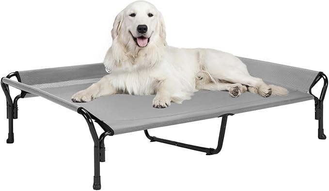 Veehoo Cooling Elevated Dog Bed, XL Raised Pet Cot with Guardrail &amp; Slope Headrest, Durable Breathable Teslin Mesh, Non-Slip Feet, Washable Dog Couch Bed for Indoor &amp; Outdoor, 50.5" x 33.5, Gray