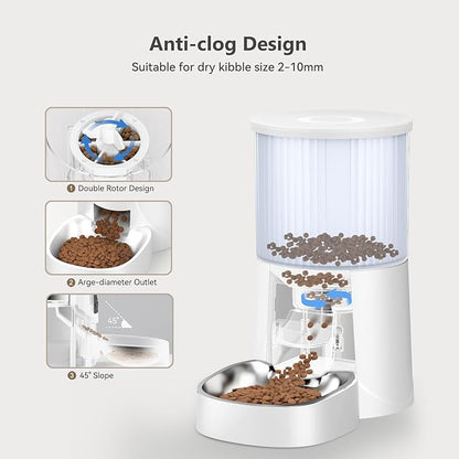 Automatic Cat Feeder: 4L Timed Cats Food Dispenser Programmable 1-6 Meal for Cat and Small Medium Dog- Auto Pet Feeder Dual Power Supply with Stainless Steel&amp; | Detachable Washable White