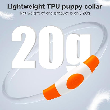 BSEEN Light Up Dog Collar - Rainproof LED Dog Collar Rechargeable - TPU Cuttable Glowing Pet Collar for Small Puppies&amp; Cats, Safety Dog Lights for Night Walking&amp; Camping (XS- Orange 40cm)