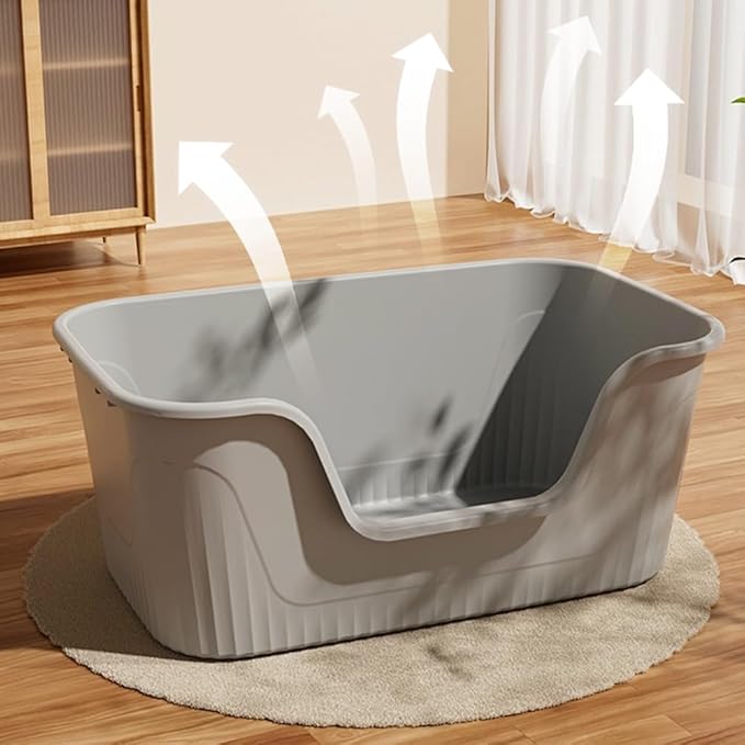 Vealind Jumbo Litter Box, XL Litter Boxes for Big Cats, Extra Large Space, High Sided Litter Pan, Leak-Proof &amp; Anti-Splashing, Easy Clean &amp; Durable (25” * 17” * 13” Grey)