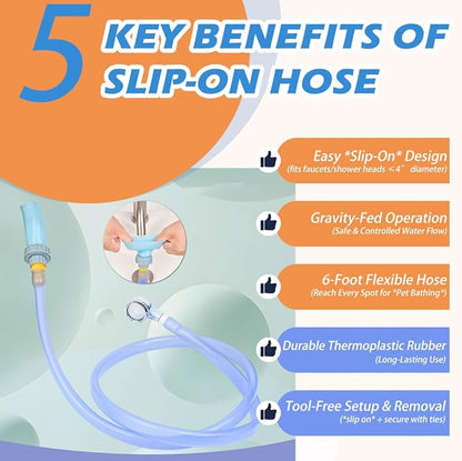 Slip-On Shower Hose Attachment with 6 Ft Hose - Faucet &amp; Tub Faucet Adapter for Pet Bathing, Kitchen Sink, Portable Handheld Shower Head (Crystal Blue)