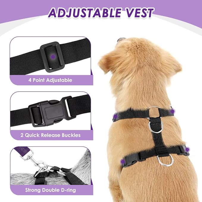 Lukovee Dog Seat Belt for Car, Adjustable Dog Car Harness for Large Medium Small Dogs, Soft Padded &amp; Breathable Mesh Dog Seatbelt with Car Vehicle Connector Strap (Purple,X-Small)