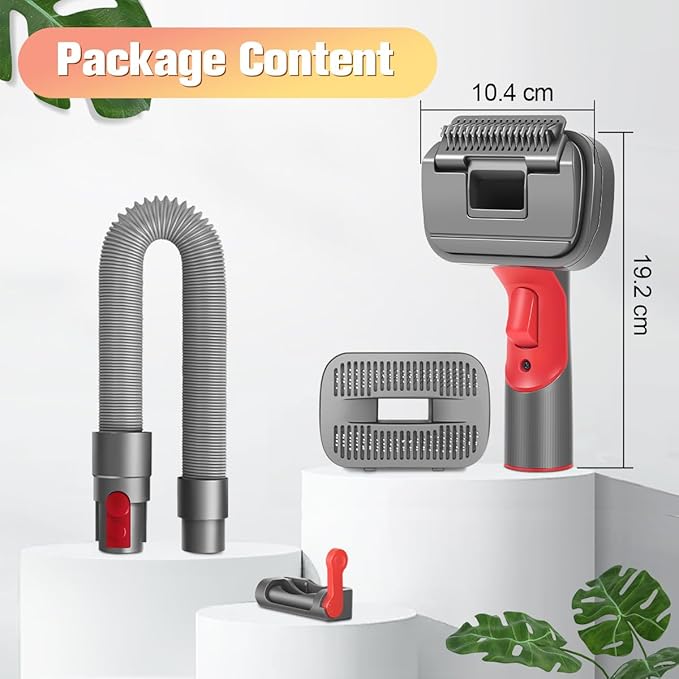 FUNTECK 2-in-1 Dog Hair Vacuum Brush for Grooming &amp; Shedding Compatible with Dyson Gen5, V15, V12, V11, V10, V8, V7 – Removes Loose Hair, Dander, Undercoat &amp; Tangles – Self-Cleaning Design