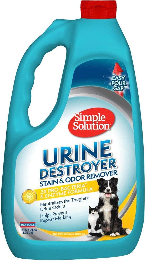 Simple Solution Urine Destroyer for Pets, Strong Odor, Enzyme Pet Odor Eliminator for Home, Floor Cleaner, Stain Remover for Cats &amp; Dog Pee, Cat Urine Destroyer, Carpet Cleaner Spray, 1 Gallon