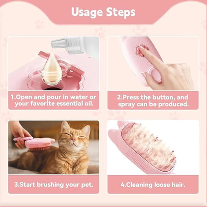 4 in 1 Cat Steam Brush Rechargeable pet spray comb Steam Brush for Cats and Dogs, Massage, Cleaning, Shedding &amp; Combing Multifunctional Hair Removal Anti Static Grooming Tool for home (Pink)