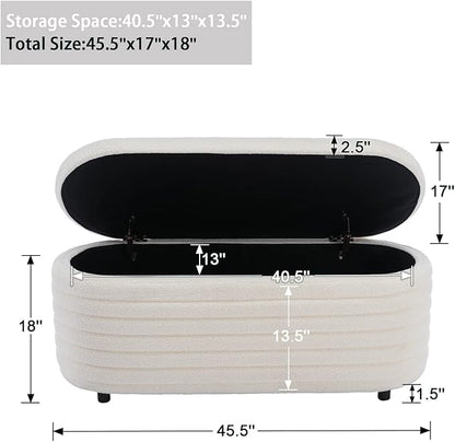 Kmax 45" Storage Bench Faux Fur Entryway Bench Upholstered Ottoman Bench for Bedroom Living Room Hallway, White