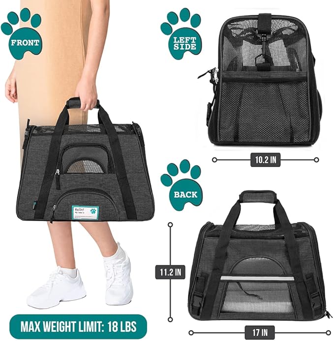 PetAmi Airline Approved Soft Sided Dog &amp; Cat Carrier, Ventilated Pet Carrying Bag - Medium/Large, Heather Dark Gray