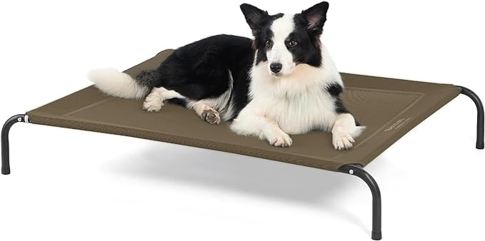 Bedsure Outdoor Elevated Dog Bed Large Sized Dog, Portable Indoor &amp; Outdoor Cooling Raised Cot Pet Hammock Bed with Skid-Resistant Feet, Frame with Breathable Mesh, Brown, 49 inches