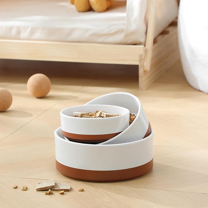 MALACASA Ceramic Dog Bowls, Dog Bowls for Medium Sized Dogs with Wood Stand - Pet Food &amp; Water Bowl Set for Cat Medium Dogs, Weighted Glaze Matte.34 OZ (M-3.5 Cups)