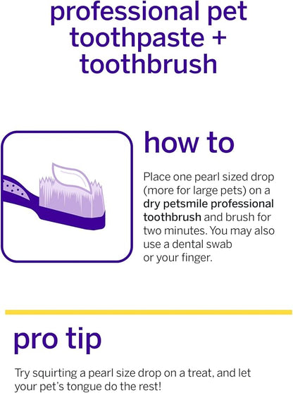 Petsmile Professional Pet Teeth Brushing Kit for Cats &amp; Dogs- Only VOHC Accepted Toothpaste &amp; Patented Toothbrush - Proven to Control Plaque &amp; Tartar Calprox Formula (London Broil, 4.2 Oz)