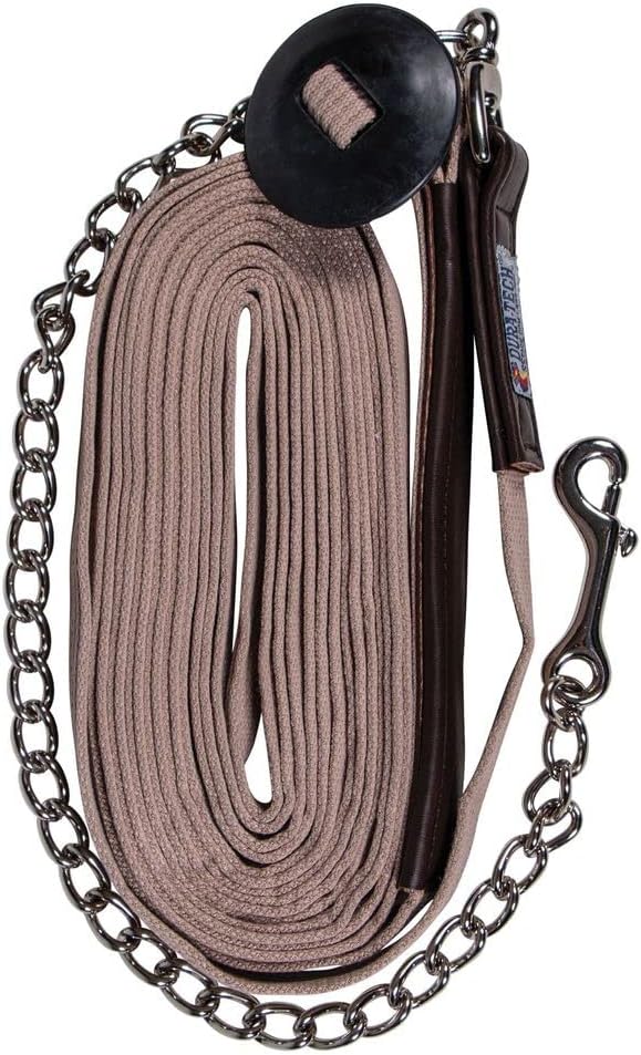 Schneiders Dura-Tech German Web Cord Lunge Line for Horses | Soft Grip Ribbed Webbing | Lightweight &amp; Durable | Nickel-Plated Snap or Chain Options | Lunge Line with 30" Chain