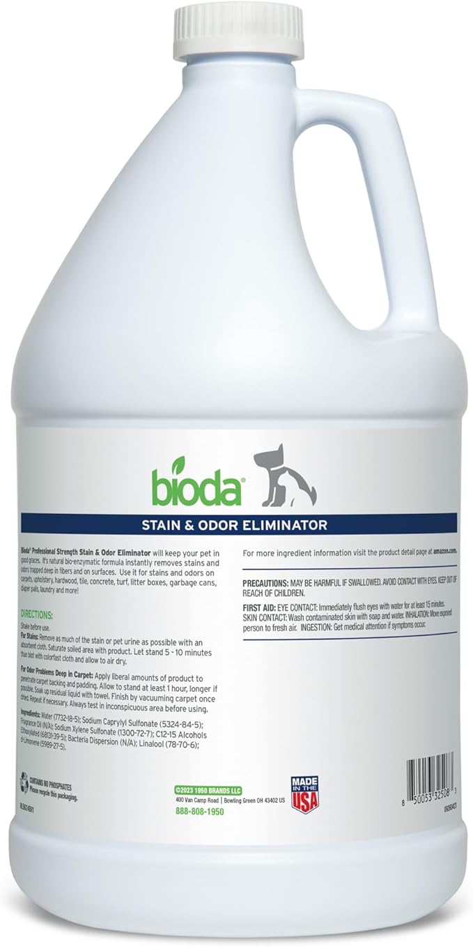 Bioda Pet Stain and Odor Eliminator | Pet Urine Enzyme Cleaner | Stain Remover | Urine Odor Eliminator | Carpet &amp; Couch Cleaner | Made in USA | 1 Gallon