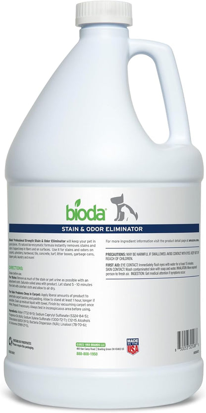Bioda Pet Stain and Odor Eliminator | Pet Urine Enzyme Cleaner | Stain Remover | Urine Odor Eliminator | Carpet &amp; Couch Cleaner | Made in USA | 1 Gallon