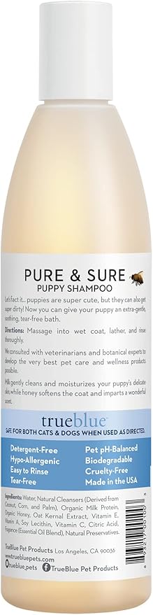 TrueBlue Pure &amp; Sure Puppy Shampoo – Cleansing Wash, Deodorizing, Moisturizing – Toxin Free, Milk, Honey Natural Botanical Blend – Tearless Dog Shampoos – 12 Fl. Oz.