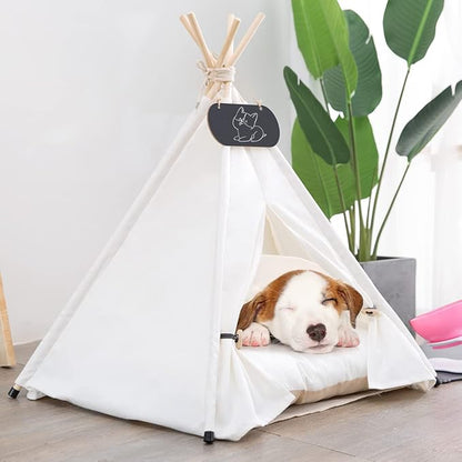 Pet Teepee Tent for Dogs &amp; Cats Dog Bed with Thick Cushion Puppies Play House Removable and Washable