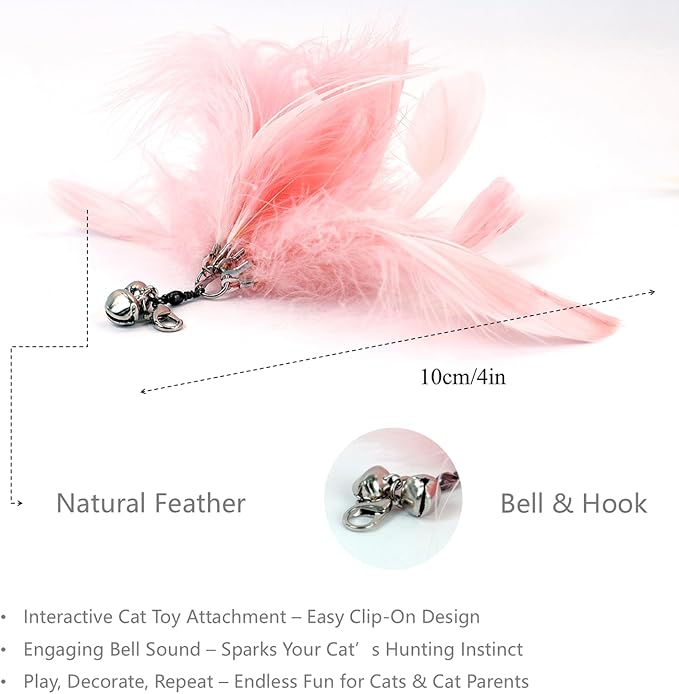 12PCS Interactive Cat Feather Wand Toy Set – 11 Bird &amp; Feather Teaser Refills with Bells + Flexible Suction Cup Wand – Realistic Bird Design, Natural Materials, Indoor Cat Toys for Exercise &amp; Play