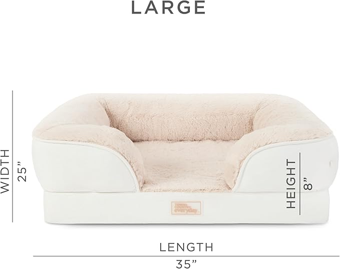 TOWN &amp; COUNTRY EVERYDAY CuddleTown Comfy Solid Bolster Sofa Pet Bed, Supportive &amp; Calming Egg Crate Foam, Non-Slip Bottom, Machine Washable Cover, Cream, Large 35"x25"x8"