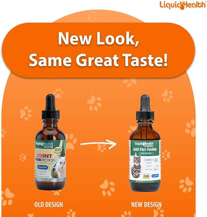 LIQUIDHEALTH Pets Liquid Cat Glucosamine Joint Purr-Fection - Hip &amp; Joint Health Relief Support, Chondroitin Feline Droppers for Senior Older Adult Cats &amp; Kittens - Made in The USA (2 Pack)