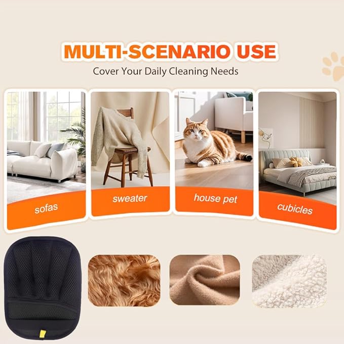2PCS Pet Hair Remover, Electrostatic Pet Hair Removal Gloves, Reusable Cat &amp; Dog Hair Remover for Couch, Furniture, Carpet, Curtain, Upgraded Animal Fur Removal Tool, Cat Grooming Gloves