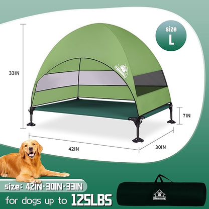 Elevated Outdoor Dog Bed with Canopy &amp; Adjustable Feet - Larger Shade for Camping, Backyard &amp; Patio