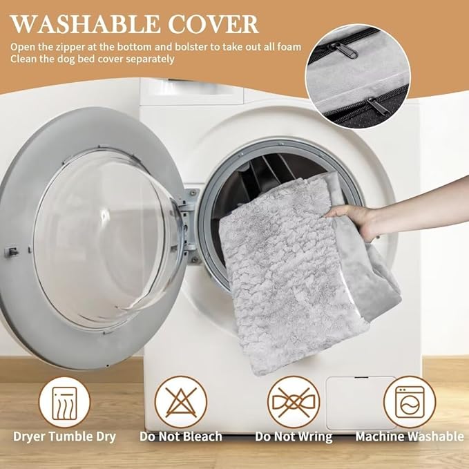 Comfort Expression Jumbo Dog Bed for Extra Large Dogs, Waterproof Orthopedic Large Breed Dog Beds, PV Washable Dogs Sofa Bed with Removable Cover &amp; Non-Slip Bottom(Jumbo,Grey White)
