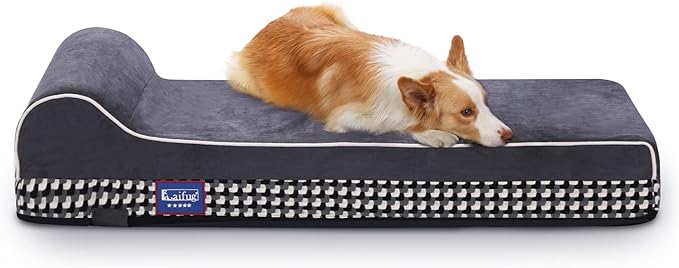 Laifug Orthopedic Memory Foam Extra Large Dog Bed with Pillow and Durable Water Proof Liner &amp; Removable Washable Cover &amp; Smart Design (Large (46"x28"x8"), Black and White Plaid)