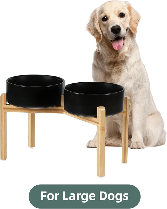 Ceramic Raised Double Bowls Set with Stand, Food &amp; Water Bowls for Large Breed Dogs, Weighted Dog Dishes, Pet Bowl(8.2&