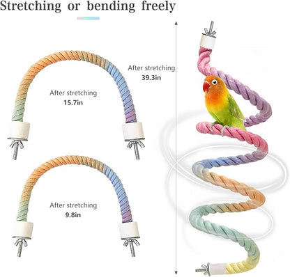 3pcs Gradient Colorful Bird Rope Perch Stand,Bird Cage Climbing Rope Toys Accessories,Bendable Climbing,Parakeet Lovebirds Cockatiels Budgies Play (9.8&