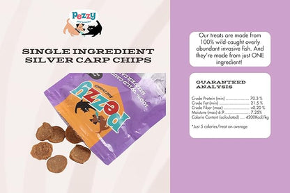 Silver Carp Chips Dog &amp; Cat Treats | Single Ingredient | Wild Caught | Made w/Invasive Fish | Grain Free | High Protein + Low Fat | Hypoallergenic | Compostable Packaging | Made in The USA