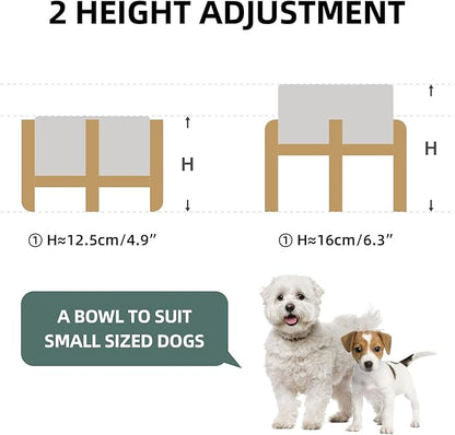 Ceramic Raised Double Bowls Set with Stand, 2 Heights Elevated, Food &amp; Water Bowls for Small Breed Dogs, Weighted Dog Dishes, Pet Bowl(6.1&