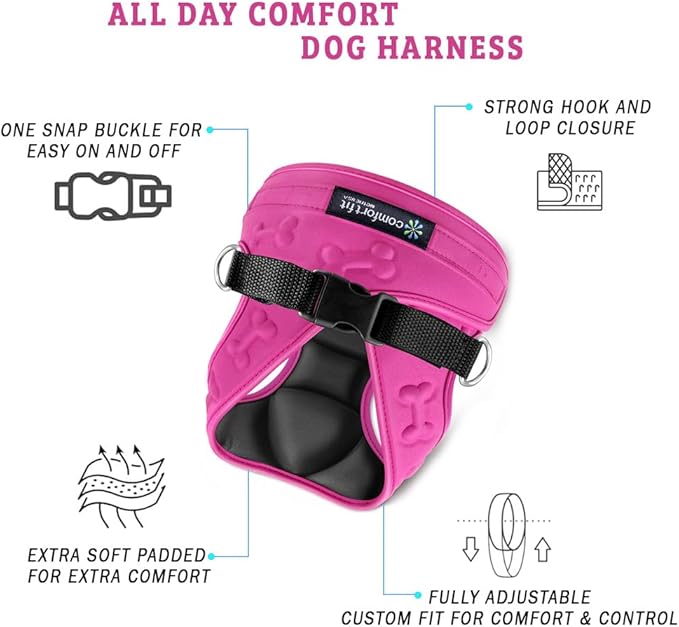 Comfort Fit Dog Harness No Pull No Escape Harness Adjustable Buckles Soft Padded Reflective Choke Step in Dog Vest with Easy Control Handle for Small Medium Large Dogs &amp; Puppies