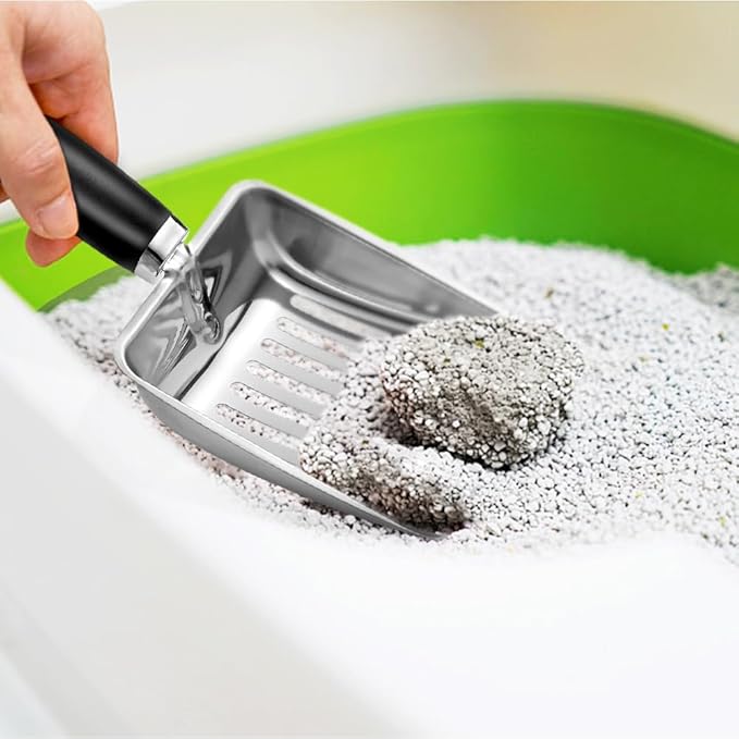 Cat Litter Scoop - Stainless Steel Metal Cat Litter Scoop-Sturdy Mesh Scooper - Mesh Shovel-Easy to Clean - Suitable for Cat Litter Box - Light Black