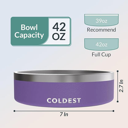 Coldest Dog Bowl - Anti Rust Metal, Non Slip, 3 Layers Insulated Stainless Steel Dog Bowls - Spill Proof &amp; Heavy Duty - Water Bowl for Dogs, Cats &amp; Pets, Dish Washer Safe (42 oz, Galaxy Purple)
