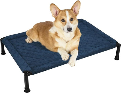 Veehoo Soft Plush Elevated Dog Bed, Raised with Heavy Duty Frame, Non-Slip Silicon Feet, Washable &amp; Breathable Pet Cot for Indoor/Outdoor Use, 35" x 22", Navy Blue, CWC2432A