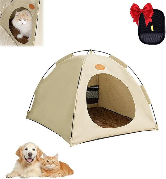 BreezyDen Pop-Up Pet Tent – Portable Indoor/Outdoor Cat Tent, Waterproof Pet Hideaway for Cats &amp; Small Dogs with Mesh Window, Anti-Slip Base &amp; Washable Design (White, M (8 catties Kitten))