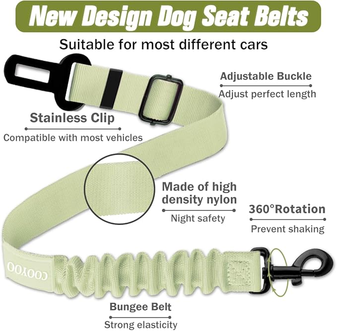 COOYOO Dog Seat Belt,3 Piece Set Retractable Dog Car Adjustable Seatbelts for Vehicle Nylon Pet Safety Heavy Duty &amp; Elastic &amp; Durable Car Harness for Dogs