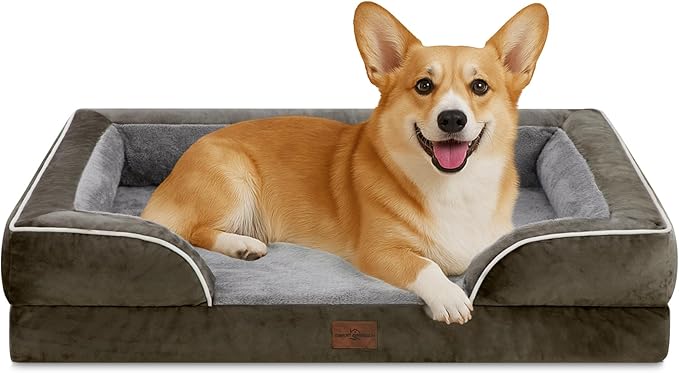 Comfort Expression Medium Dog Beds Waterproof Orthopedic Foam Dog Sofa Beds for Medium Large Dogs Comfy Pet Bed with Washable Removable Cover &amp; Non-Slip Bottom(Medium,Dark Green)