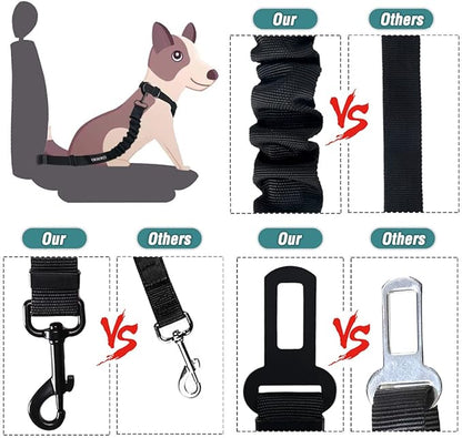 COOYOO Dog Seat Belt,3 Piece Set Retractable Dog Car Harness Adjustable for Vehicle Nylon Pet Safety Heavy Duty &amp; Elastic