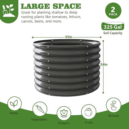 A ANLEOLIFE 2-Pack 3ft x 24” Tall Galvanized Raised Garden Beds Outdoor, Round Metal Planter Box for Planting Vegetables Flowers Herb, Anti-Rust &amp; Easy-Setup, Quartz Grey