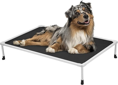 Veehoo Chewproof Elevated Dog Bed - Cooling Raised Pet Cot, Breathable Mesh, Washable &amp; Non-Slip for Medium Dogs, Indoor/Outdoor, Black Mat and Silver Metal Frame, 32x25inches (Model CWC2203B03)