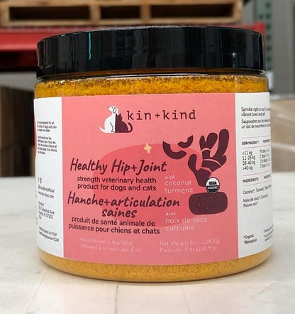 kin+kind Hip+Joint Supplement Dogs &amp; Cats - Vet Formulated Natural Formula with Organic Turmeric, Black Pepper and Coconut- Made in USA - 4 oz (Medium)