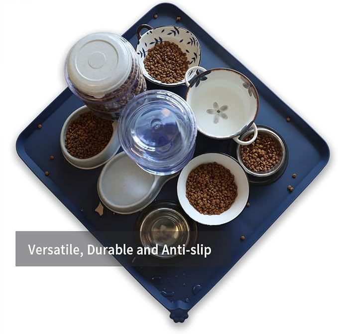 Hoki Found XX-Large Silicone Pet Food Mats - Non-Slip Dog &amp; Cat Bowl Placemats - Waterproof Feeding Mats - Ink Indigo